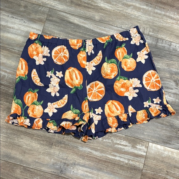 ANTHROPOLOGIE Their Nibs Pajama Set Women XL Blue & Orange Citrus Print NEW